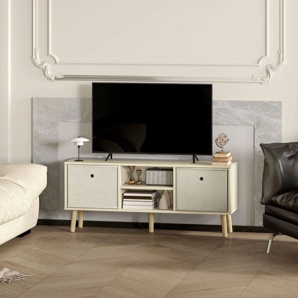 HOMCOM Mobile TV per televisori fino a 127 cm con 2 cassetti in tessuto e ripiani aperti legno e beige | Aosom Italy