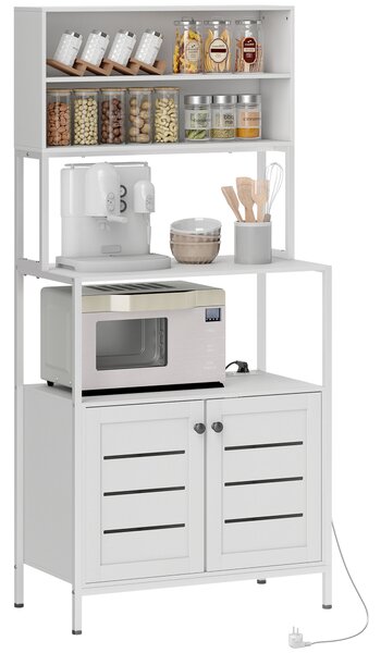 HOMCOM Mobile Dispensa con Ripiani, Armadietti e 2 Prese di Ricarica, in Legno e Acciaio, 80x42x171 cm, Bianco | Aosom Italy
