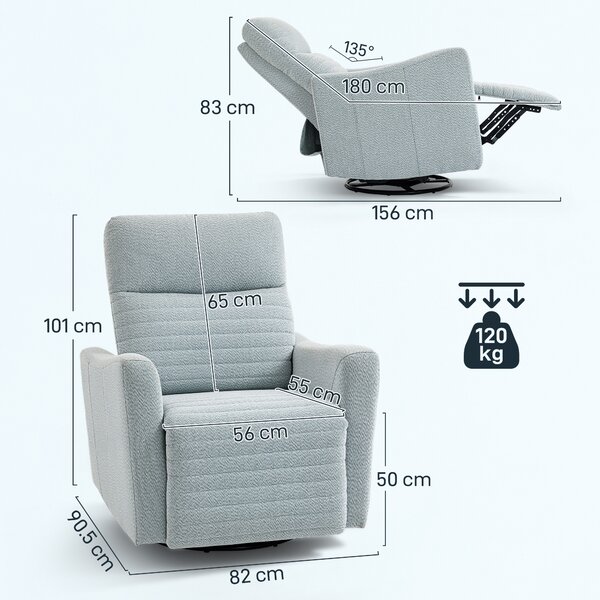HOMCOM Poltrona reclinabile, poltrona relax con poggiapiedi, girevole a 360°, a dondolo, 82 x 90,5 x 101 cm, grigio-blu | Aosom Italy