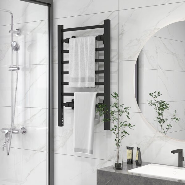 HOMCOM Scaldasalviette Elettrico da Terra o Parete 150W con 8 Barre e Timer 2-4 Ore, 53x35x90 cm, Nero