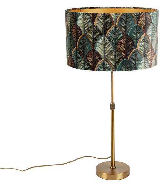 Lampada da Tavolo Bronzo con Paralume in Velluto, Motivo Foglia, Interno Oro - Parte