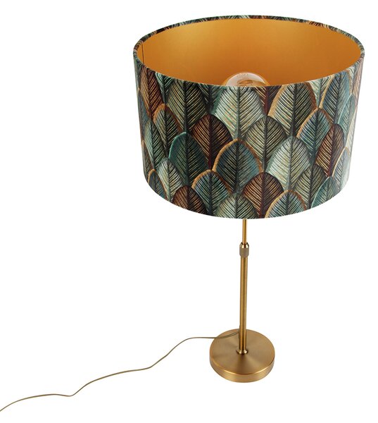 Lampada da Tavolo Bronzo con Paralume in Velluto, Motivo Foglia, Interno Oro - Parte