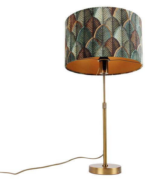 Lampada da Tavolo Bronzo con Paralume in Velluto, Motivo Foglia, Interno Oro - Parte