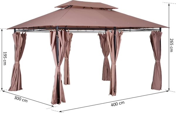 VivaGarden Gazebo da Giardino 3x4 mt in Acciaio con Doppio Tetto e Tende colore Cachi