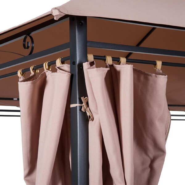 VivaGarden Gazebo da Giardino 3x4 mt in Acciaio con Doppio Tetto e Tende colore Cachi