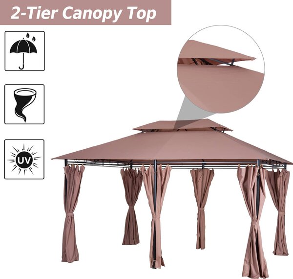 VivaGarden Gazebo da Giardino 3x4 mt in Acciaio con Doppio Tetto e Tende colore Cachi
