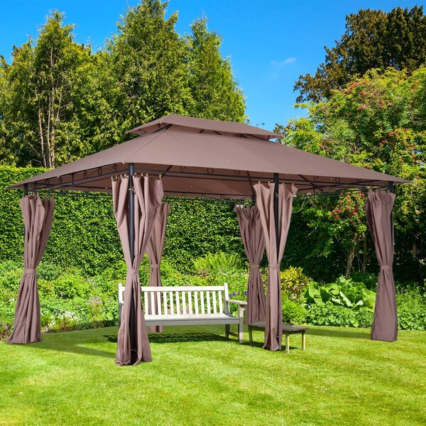 VivaGarden Gazebo da Giardino 3x4 mt in Acciaio con Doppio Tetto e Tende colore Cachi