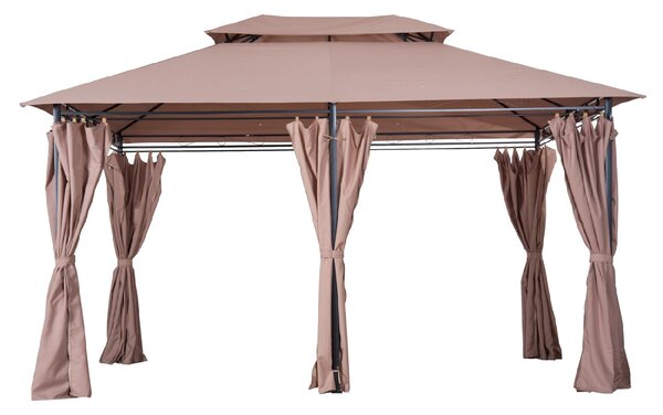 VivaGarden Gazebo da Giardino 3x4 mt in Acciaio con Doppio Tetto e Tende colore Cachi