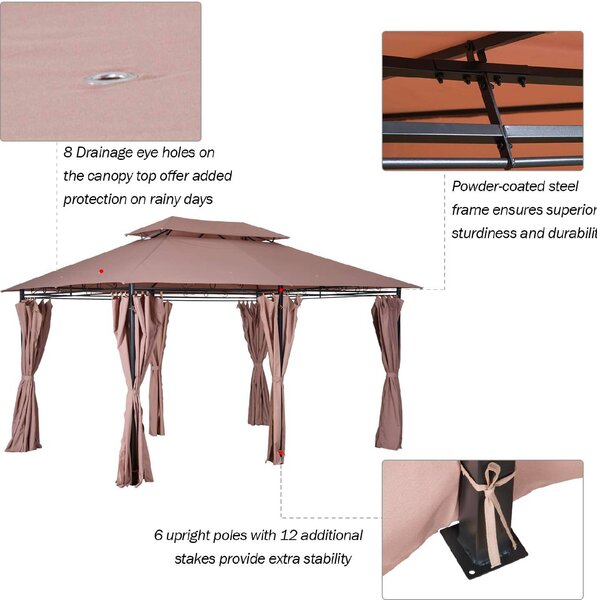 VivaGarden Gazebo da Giardino 3x4 mt in Acciaio con Doppio Tetto e Tende colore Cachi