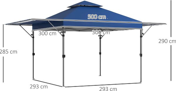 VivaGarden Gazebo da Giardino 5x3 mt Pieghevole con Pareti Estensibili + Borsa con Ruote colore Blu