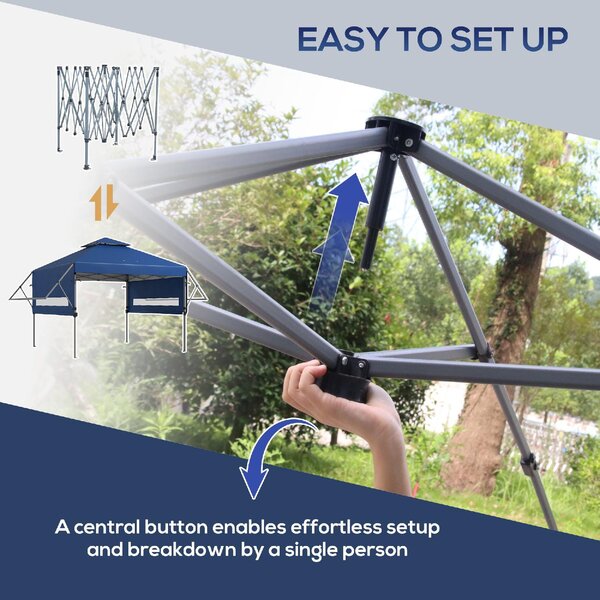 VivaGarden Gazebo da Giardino 5x3 mt Pieghevole con Pareti Estensibili + Borsa con Ruote colore Blu