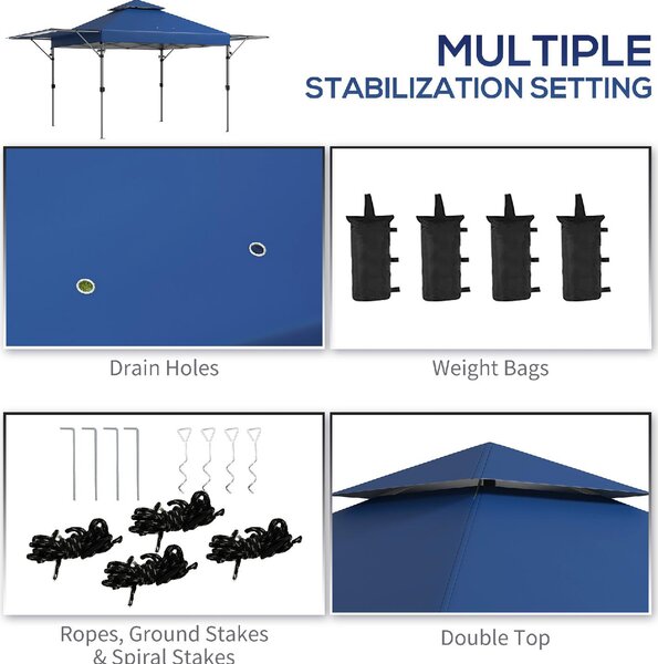VivaGarden Gazebo da Giardino 5x3 mt Pieghevole con Pareti Estensibili + Borsa con Ruote colore Blu