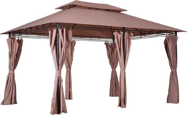 VivaGarden Gazebo da Giardino 3x4 mt in Acciaio con Doppio Tetto e Tende colore Cachi
