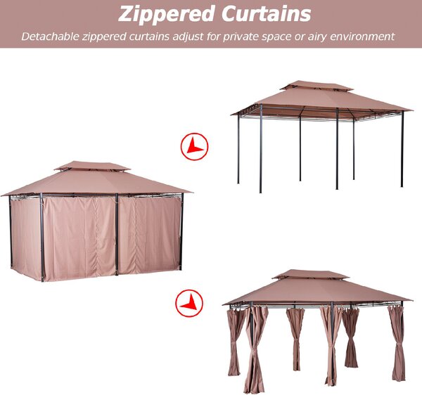 VivaGarden Gazebo da Giardino 3x4 mt in Acciaio con Doppio Tetto e Tende colore Cachi