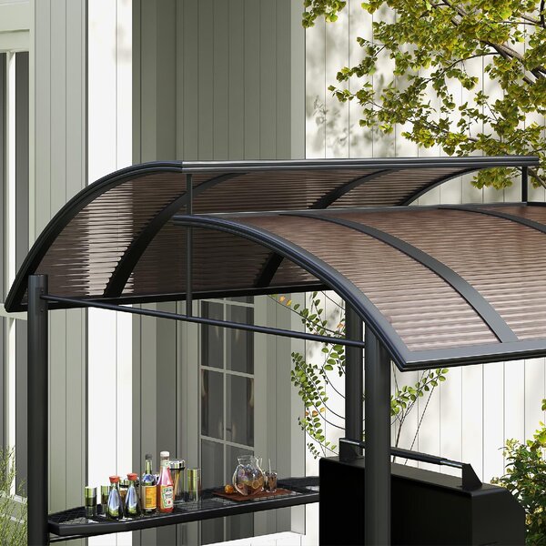 VivaGarden Gazebo da Giardino per Barbecue con Tetto e 2 Ripiani Portaoggetti in Metallo e PC 240x150x230 cm colore Grigio Scuro