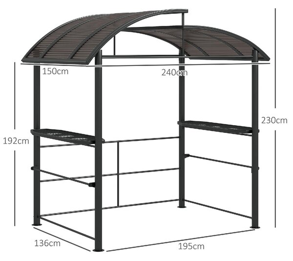 VivaGarden Gazebo da Giardino per Barbecue con Tetto e 2 Ripiani Portaoggetti in Metallo e PC 240x150x230 cm colore Grigio Scuro