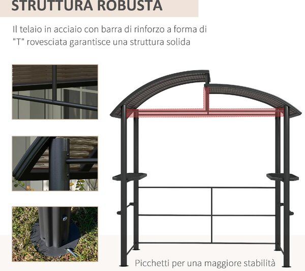 VivaGarden Gazebo da Giardino per Barbecue con Tetto e 2 Ripiani Portaoggetti in Metallo e PC 240x150x230 cm colore Grigio Scuro