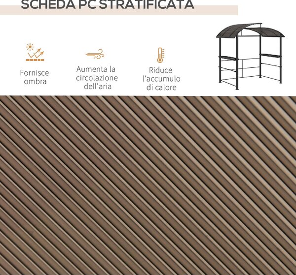 VivaGarden Gazebo da Giardino per Barbecue con Tetto e 2 Ripiani Portaoggetti in Metallo e PC 240x150x230 cm colore Grigio Scuro