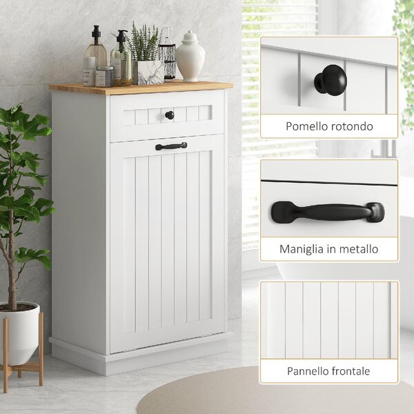DecHome Mobile Portabiancheria con 1 Cesto 1 Cassetto in Legno Dimensioni 52x33x90 cm colore Bianco