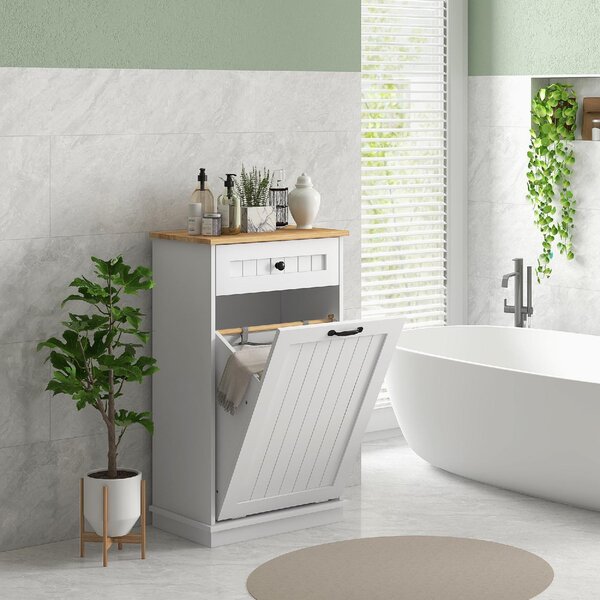 DecHome Mobile Portabiancheria con 1 Cesto 1 Cassetto in Legno Dimensioni 52x33x90 cm colore Bianco