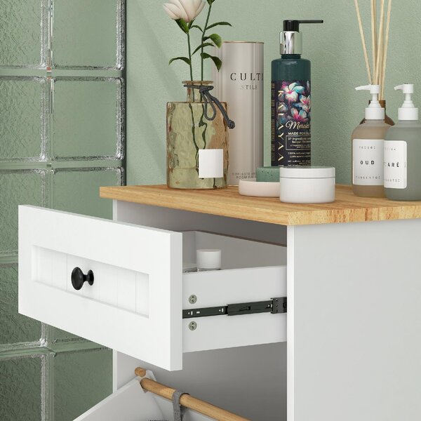 DecHome Mobile Portabiancheria con 1 Cesto 1 Cassetto in Legno Dimensioni 52x33x90 cm colore Bianco