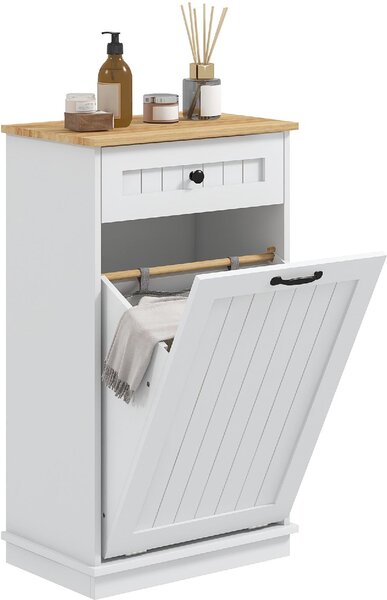 DecHome Mobile Portabiancheria con 1 Cesto 1 Cassetto in Legno Dimensioni 52x33x90 cm colore Bianco