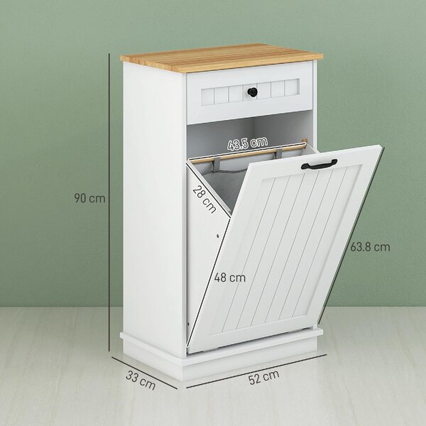 DecHome Mobile Portabiancheria con 1 Cesto 1 Cassetto in Legno Dimensioni 52x33x90 cm colore Bianco