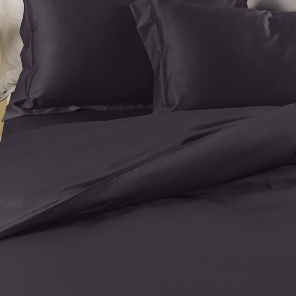 Completo Copripiumino In Raso Di Cotone Raso Matrimoniale Dreaming Tinta Unita Black Caleffi