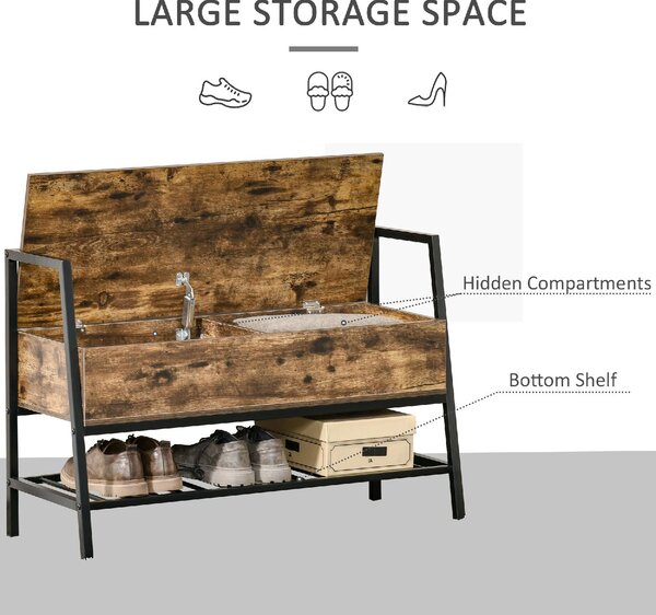 DecHome Panca Scarpiera 1 Ripiano 1 Vano Superiore a Scomparsa Dimensioni 90x37x60 cm colore Marrone/Nero