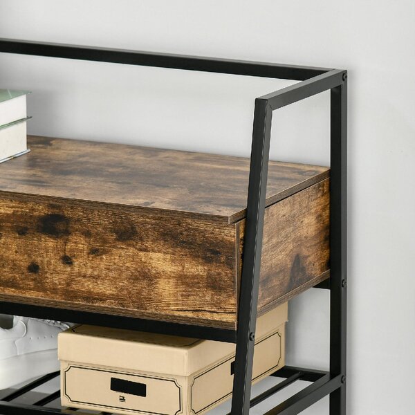DecHome Panca Scarpiera 1 Ripiano 1 Vano Superiore a Scomparsa Dimensioni 90x37x60 cm colore Marrone/Nero