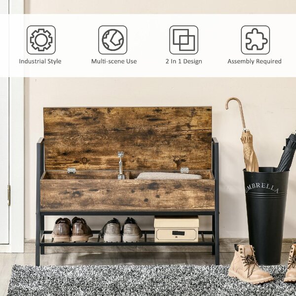 DecHome Panca Scarpiera 1 Ripiano 1 Vano Superiore a Scomparsa Dimensioni 90x37x60 cm colore Marrone/Nero