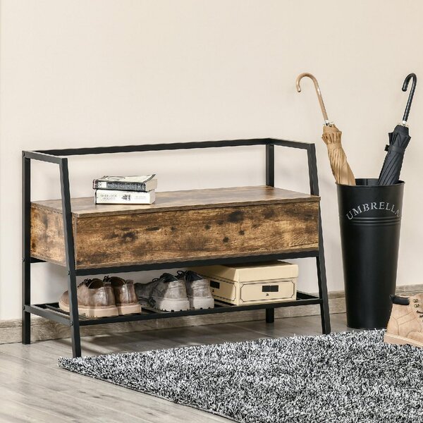 DecHome Panca Scarpiera 1 Ripiano 1 Vano Superiore a Scomparsa Dimensioni 90x37x60 cm colore Marrone/Nero