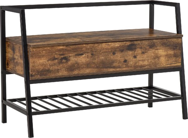DecHome Panca Scarpiera 1 Ripiano 1 Vano Superiore a Scomparsa Dimensioni 90x37x60 cm colore Marrone/Nero