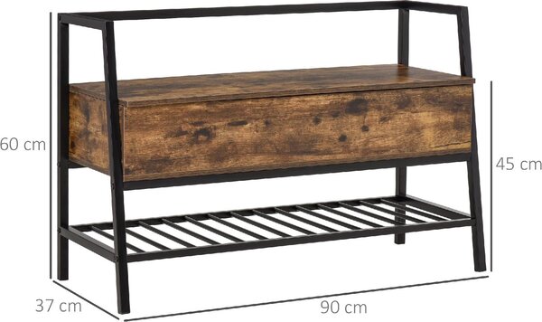DecHome Panca Scarpiera 1 Ripiano 1 Vano Superiore a Scomparsa Dimensioni 90x37x60 cm colore Marrone/Nero