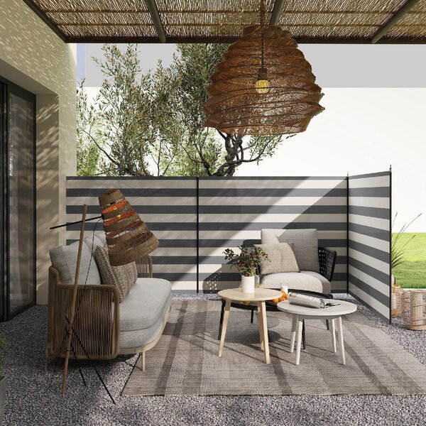 VivaGarden Paravento da Spiaggia Pieghevole Frangivista in Poliestere con Barre in Acciaio 540x150 cm colore Grigio