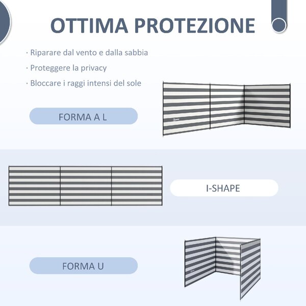 VivaGarden Paravento da Spiaggia Pieghevole Frangivista in Poliestere con Barre in Acciaio 540x150 cm colore Grigio