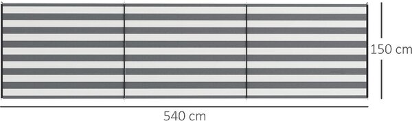 VivaGarden Paravento da Spiaggia Pieghevole Frangivista in Poliestere con Barre in Acciaio 540x150 cm colore Grigio