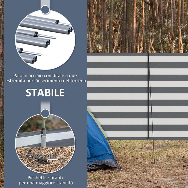 VivaGarden Paravento da Spiaggia Pieghevole Frangivista in Poliestere con Barre in Acciaio 540x150 cm colore Grigio