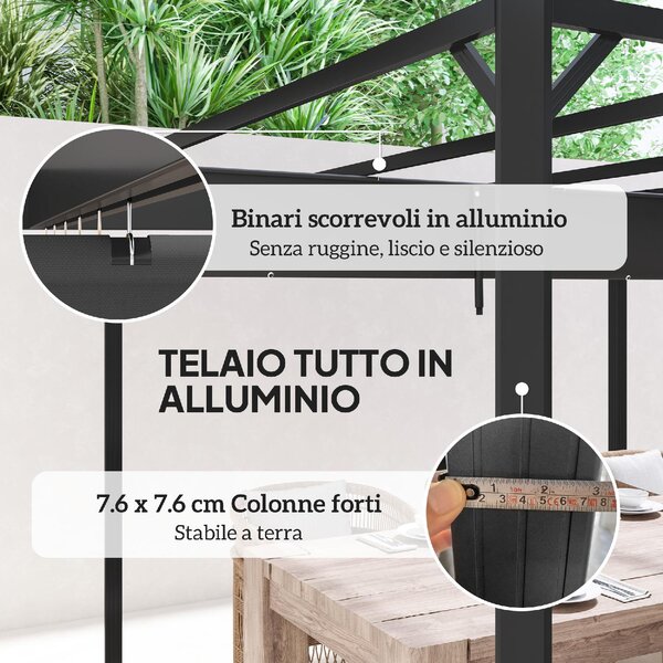 VivaGarden Pergola da Esterno 3x3 m in Acciaio/Poliestere colore Grigio Scuro