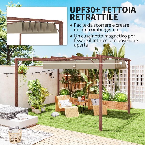 VivaGarden Pergola da Esterno 3,82x3x2,32 cm in Poliestere/Alluminio colore Legno