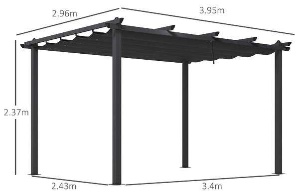 VivaGarden Pergola da Esterno 4x3 m in Metallo e Poliestere colore Grigio Scuro