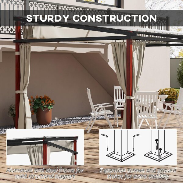 VivaGarden Pergola da Esterno in Alluminio 3,45x3x2,15-2,55 mt con Tende Laterali colore Crema