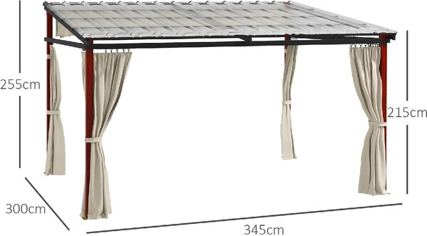 VivaGarden Pergola da Esterno in Alluminio 3,45x3x2,15-2,55 mt con Tende Laterali colore Crema