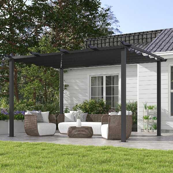 VivaGarden Pergola da Esterno 4x3 m in Metallo e Poliestere colore Grigio Scuro