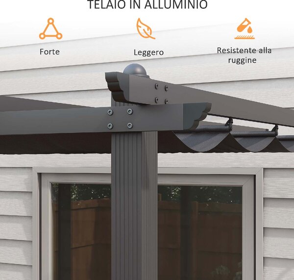 VivaGarden Pergola da Esterno 4x3 m in Metallo e Poliestere colore Grigio Scuro