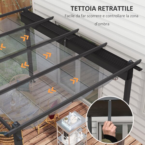 VivaGarden Pergola da Esterno 4x3 m in Metallo e Poliestere colore Grigio Scuro