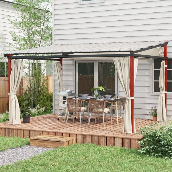 VivaGarden Pergola da Esterno in Alluminio 3,45x3x2,15-2,55 mt con Tende Laterali colore Crema