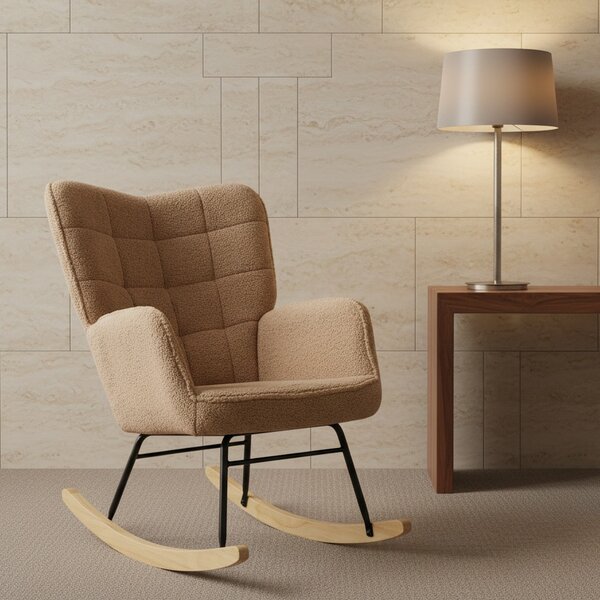 DecHome Poltrona a Dondolo Stile Scandinavo in Tessuto Boucl 71x98x101 cm colore Marrone