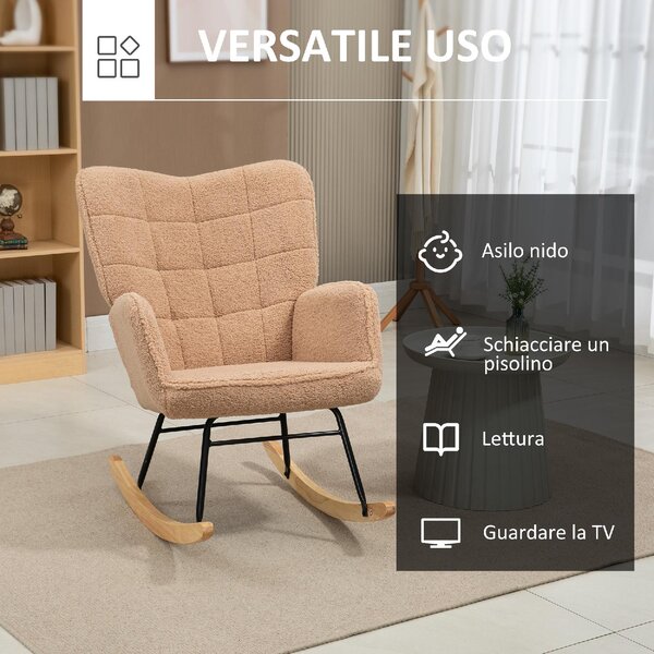 DecHome Poltrona a Dondolo Stile Scandinavo in Tessuto Boucl 71x98x101 cm colore Marrone
