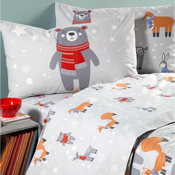 Completo Lenzuola In Cotone Teddy Singolo Caleffi Kids Ragazzo Grigio Caleffi